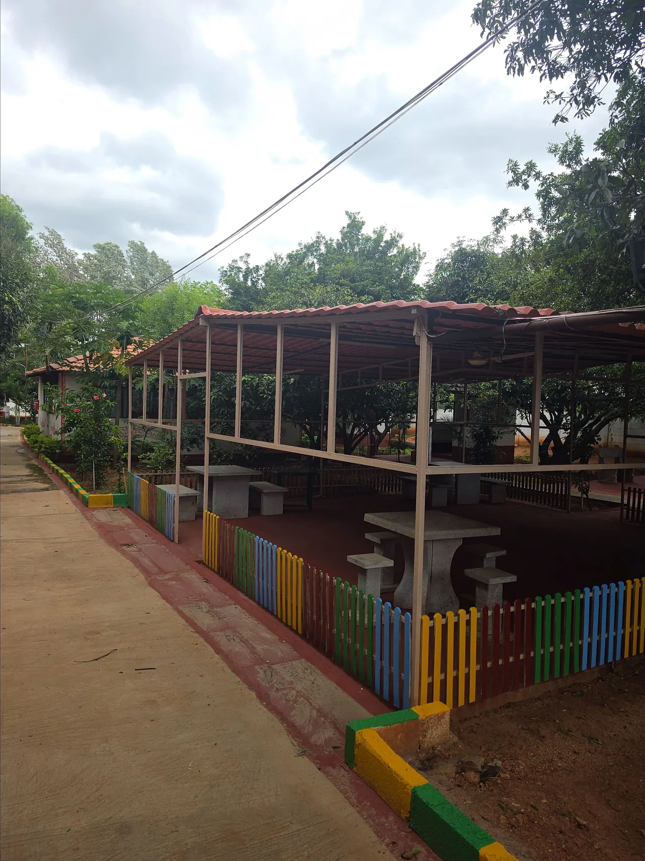 Central open gathering hall in the morning