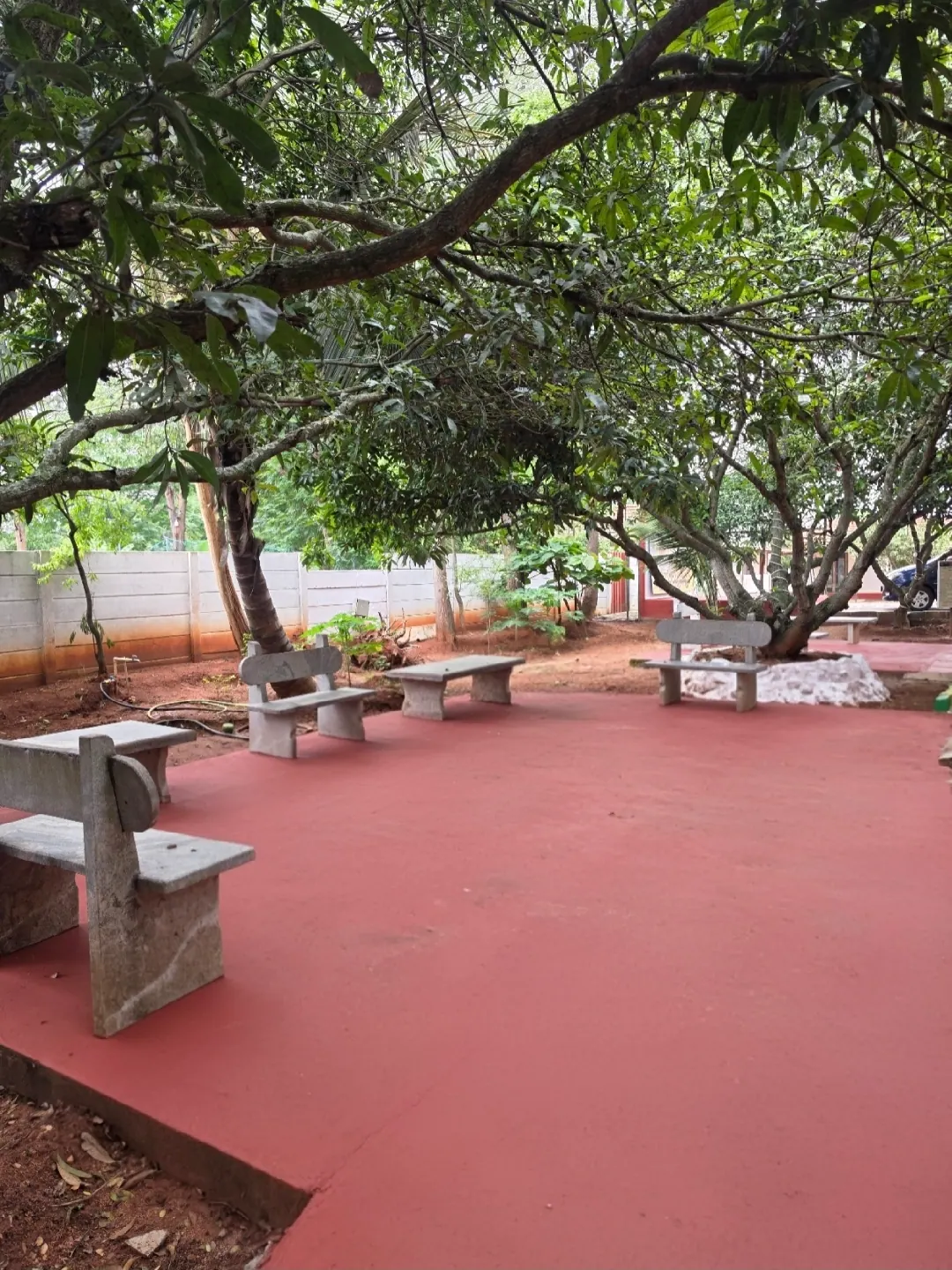 Outdoor seating area in a natural setting